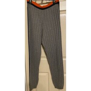 KULE 100% Cashmere Lounge Joggers Gray Blue Striped Large Elastic Waist Pull On